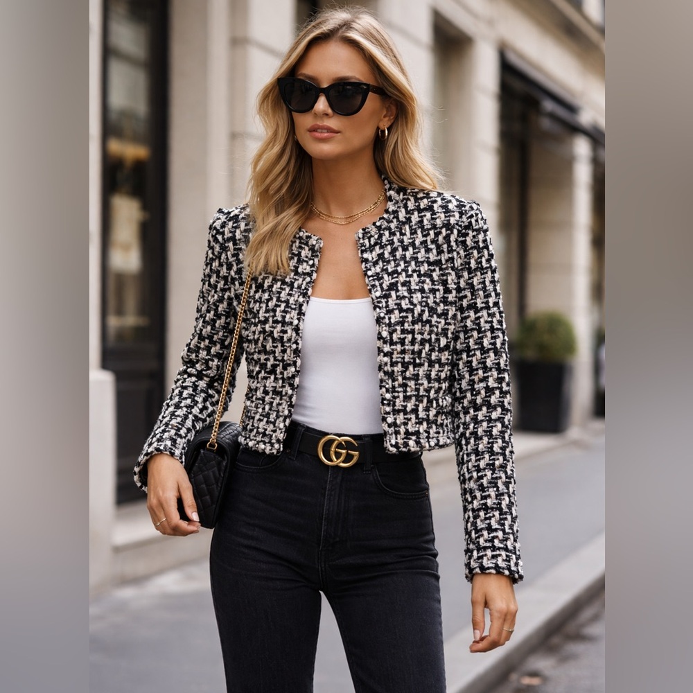 IRO Tweed Pearl-Button Jacket - Black & White